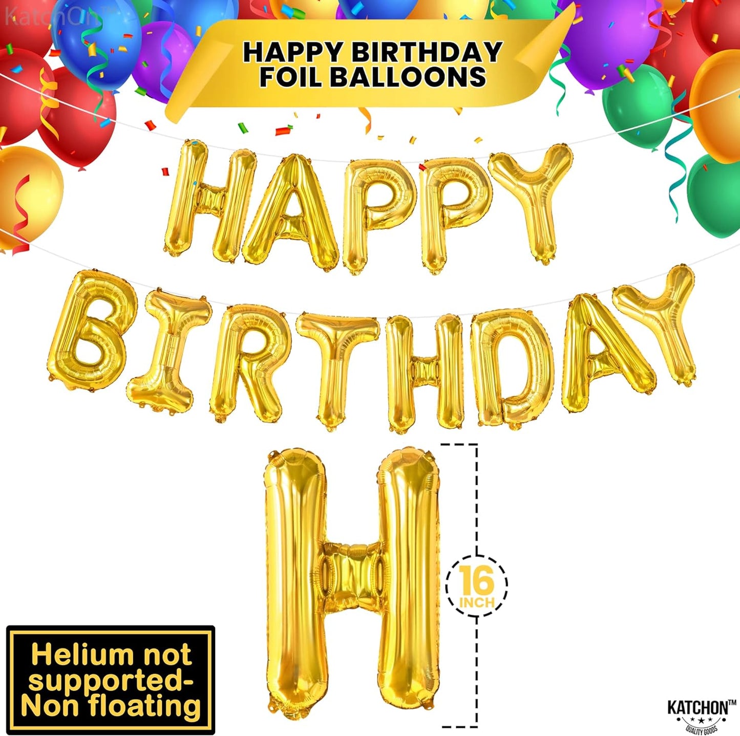 KatchOn, Gold Happy Birthday Balloons - Huge, 16 Inch | Gold Birthday Balloons for Happy Birthday Decorations | Happy Birthday Balloon Gold, Gold Birthday Decorations | Foil Gold Happy Birthday Banner