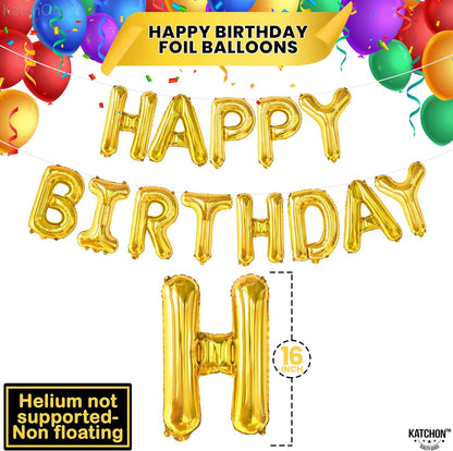 KatchOn, Gold Happy Birthday Balloons - Huge, 16 Inch | Gold Birthday Balloons for Happy Birthday Decorations | Happy Birthday Balloon Gold, Gold Birthday Decorations | Foil Gold Happy Birthday Banner