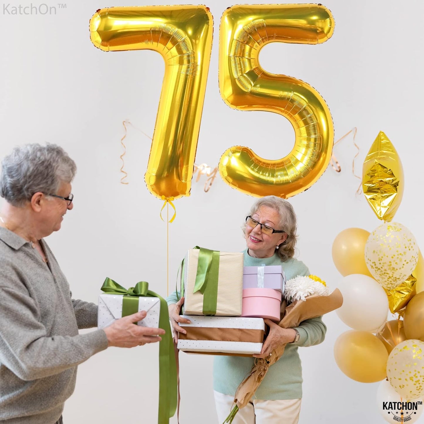 KatchOn, Giant Gold 75 Balloon Numbers - 40 Inch | Gold 75th Birthday Balloons for 75th Birthday Decorations for Men | 75th Anniversary Decorations | 75 Balloons for 75 Birthday Party Decorations