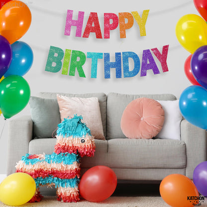 KatchOn, Rainbow Happy Birthday Banner - Glitter, 10 Feet | Happy Birthday Sign for Backdrop | Rainbow Birthday Decorations | rainbow Party Decorations, Kids birthday Party Supplies