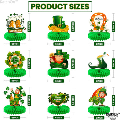 KatchOn, St Patricks Day Centerpiece Table Decorations - Pack of 9, Leprechaun Decorations | St Patricks Day Table Decorations | Honeycomb St. Patty's Day Decorations for St Patricks Day Decorations