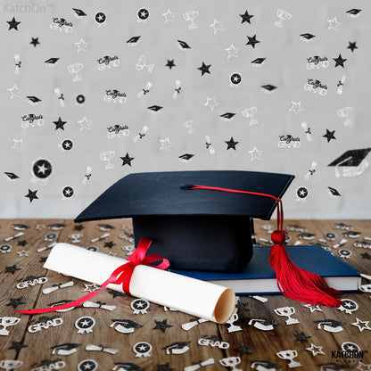 KatchOn, Glitter, Silver and Black Graduation Confetti - Pack of 300 | Graduation Hat, Star Confetti for Graduation Decorations 2026 | Congrats Grad Confetti for 2026 Graduation Table Decorations
