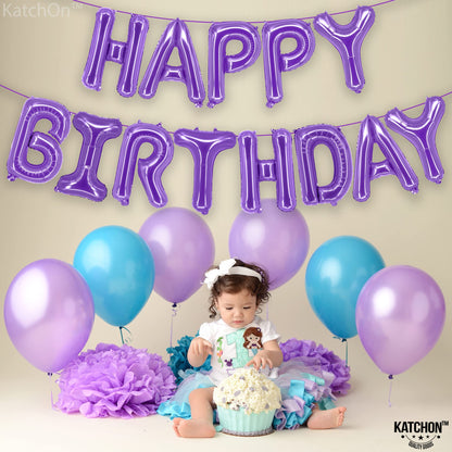 KatchOn, Purple Happy Birthday Balloons - 16 Inch, Helium Supported | Foil Happy Birthday Balloons for Purple Birthday Decorations | Happy Bday Balloon Banner | Unicorn Birthday Decorations