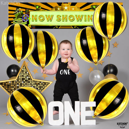 KatchOn, Big 22 Inch Black and Gold Balloons - Pack of 6, Black and Gold Party Decorations | 360 Degree 4D Sphere Round Graduation Decorations 2025 | Disco Party Decorations