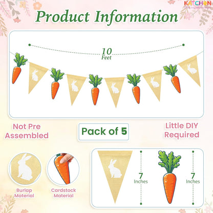 katchon easter burlap banner pack of 5 bunny garland carrot and bunny banner easter garland for mantle easter decor easter garland decorations easter decorations for home