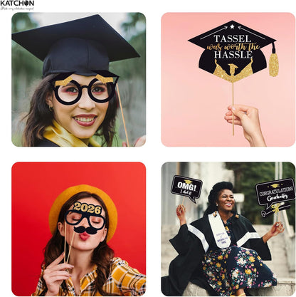 KatchOn, Graduation Photo Booth Props 2026 - Pack of 22 | Black and Gold Graduation Photo Props | Graduation Decorations 2026, Graduation Props For Congrats Grad Decorations, Class Of 2026 Decorations