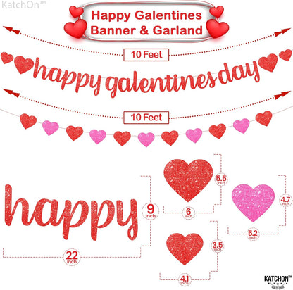 KatchOn, Glitter Red Happy Galentines Day Banner - 10 Feet, No DIY | Happy Galentines Day Decorations for Party | Galentines Day Sign for Galentines Decorations | Galentines Decor
