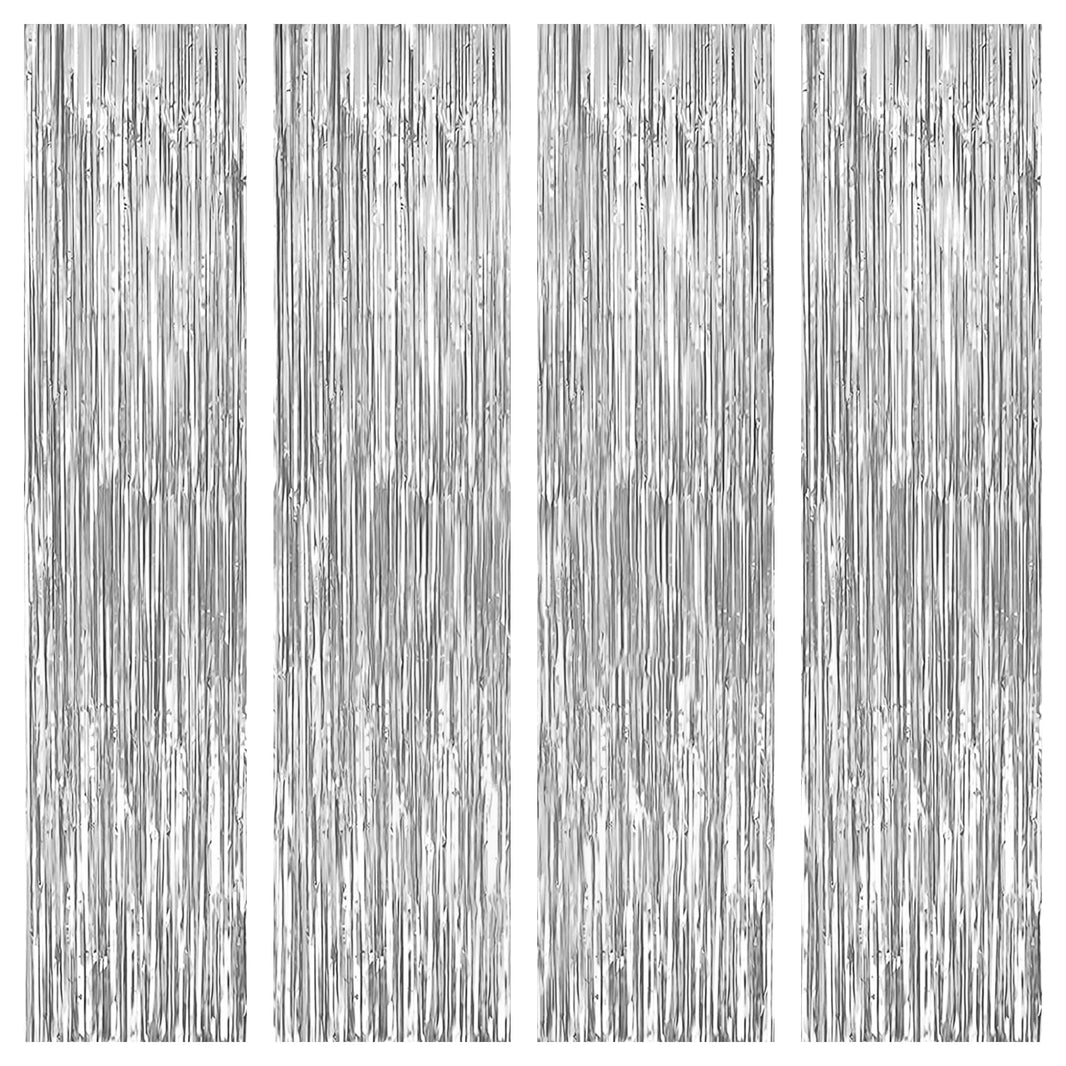 KatchOn,  XtraLarge Silver Backdrop Curtain - Pack of 4 | Silver Streamers Backdrop for Prom Decorations, Graduation Decorations 2025 | Fringe Backdrop for Birthday and Bachelorette Decorations