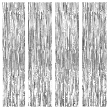 KatchOn,  XtraLarge Silver Backdrop Curtain - Pack of 4 | Silver Streamers Backdrop for Prom Decorations, Graduation Decorations 2025 | Fringe Backdrop for Birthday and Bachelorette Decorations