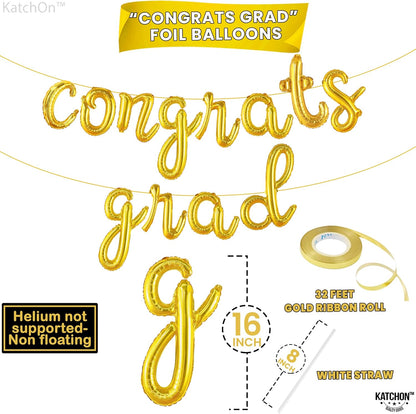 Graduation Decorations 2026 | Gold Congrats Grad Balloons Banner - Script, 16 Inch | Congrats Grad Balloon for Graduation | Graduation Balloons for Congrats Grad Decorations, KatchOn