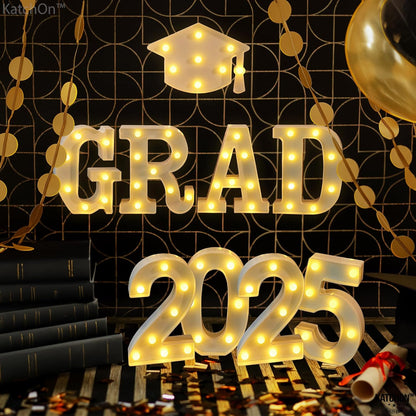 KatchOn, White Light Up 2025 Grad Sign - 8.5 Inch | 2025 Light Up Sign | Graduation Marquee 2025 for Graduation Decorations Class of 2025 | 2025 Grad Led Letters for Graduation Decorations 2025