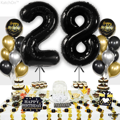 Katchon, Black 28 Balloon Numbers - 40 Inch | Mylar Foil Black 28 Birthday Balloon 28th Happy Birthday Decorations | 28 Number Balloons For Anniversary Decorations | Birthday Party Decoration
