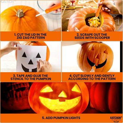 KatchOn, Professional Pumpkin Carving Kits - Pack of 31 | Halloween Pumpkin Carving Tools, 13 Pcs Heavy Duty Stainless Steel | 18 Pcs Pumpkin Carving Stencils for Halloween Decor Jack-O-Lanterns