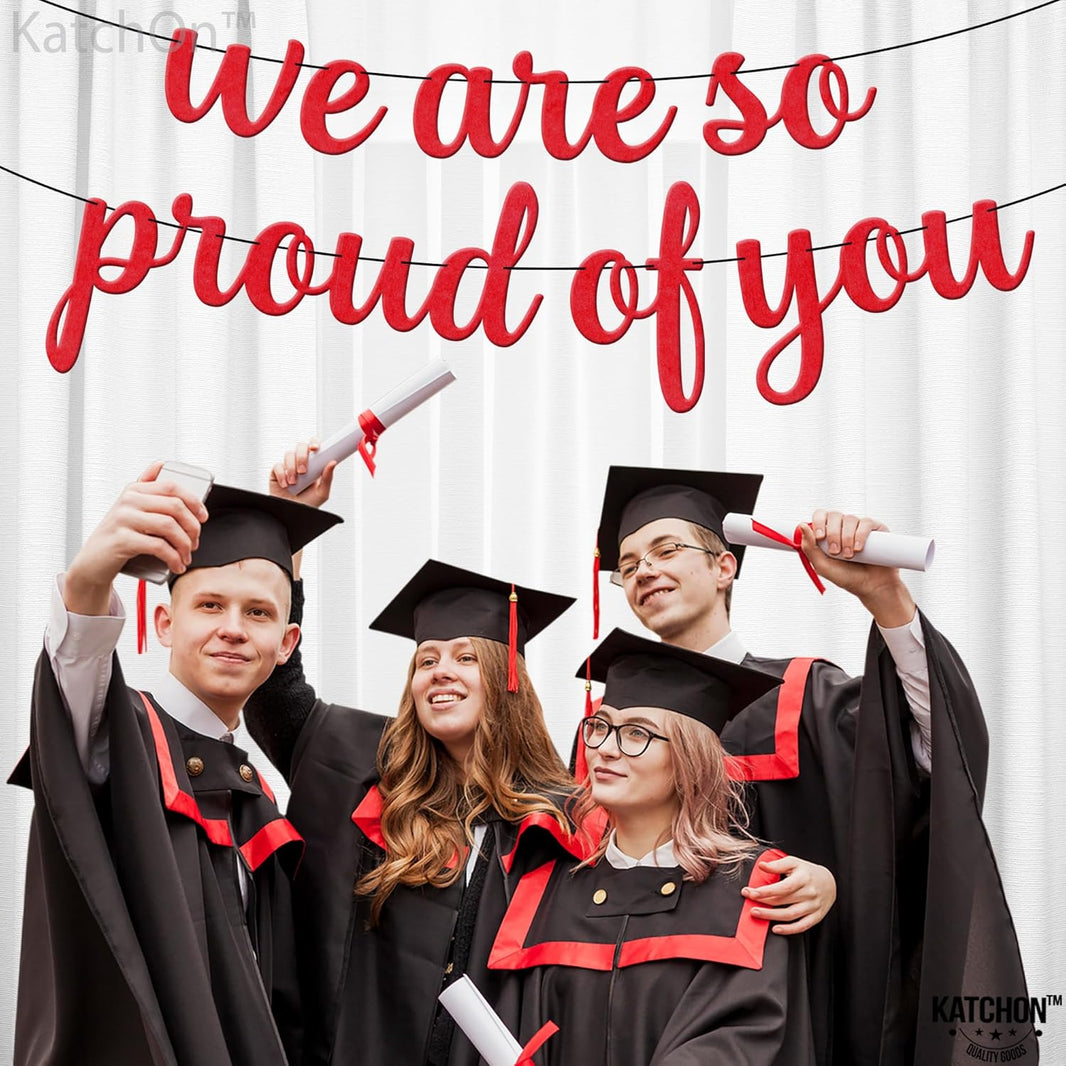 KatchOn, Felt We are So Proud of You Banner - 8 Feet, No DIY | Congratulations Banner 2026, Red Graduation Decorations Class of 2026 | Red We are So Proud of You Sign for Graduation Decorations 2026