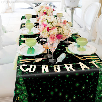 KatchOn, Green and Black Graduation Tablecloths - XtraLarge 108x54 Inch, Pack of 3 | Green and Black Graduation Decorations 2026 | Graduation Tablecloth 2026, Graduation Table Decorations