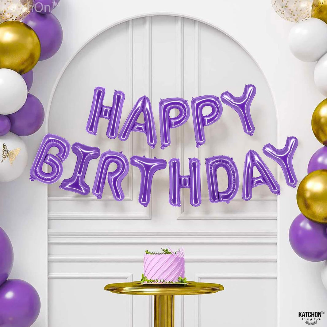 KatchOn, Purple Happy Birthday Balloons - Big, 16 Inch | Purple Happy Birthday Banner, Happy Birthday Balloon Purple | Purple Birthday Banner, Happy Birthday Sign Purple for Purple Birthday Decor
