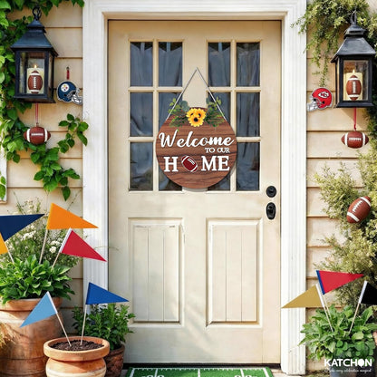 KatchOn 21 Interchangeable Welcome Sign for Front Door Wreaths, Porch Signs | Rustic Wood Welcome sign Wreaths for Wall Home House Warming gifts Outdoor Farmhouse Porch Summer Holiday Halloween Christmas