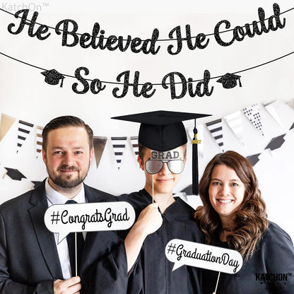 KatchOn, He Believed He Could So He Did Banner - 10 Feet, No DIY | You Did It Banner for Graduation Decorations 2026 Congratulations Decorations for Men | Graduation Party Decorations 2026