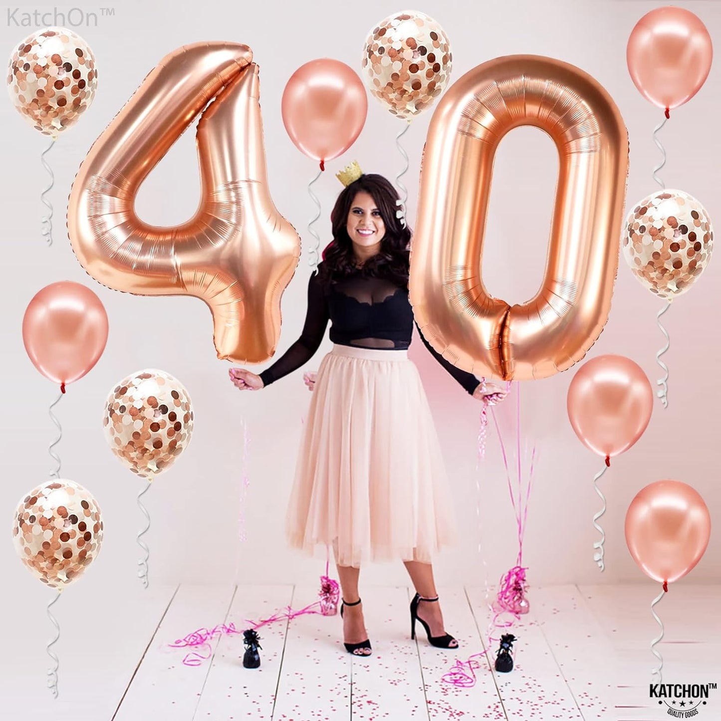 KatchOn, Giant Rose Gold 40 Balloon Numbers - 40 Inch | Rose Gold 40th Birthday Balloons for Women | 40th Birthday Decorations Women | 40 Birthday Balloons for Women | 40 and Fabulous Decorations