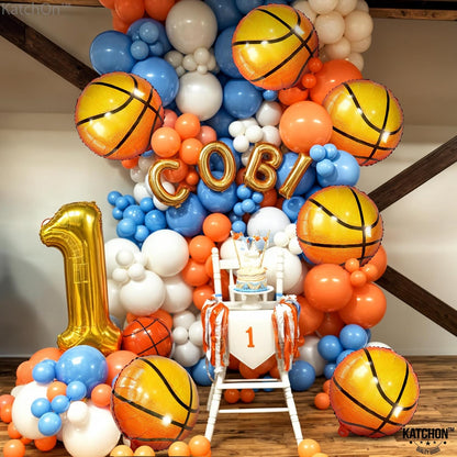Katchon Orange Foil Basketball Balloons - 18 Inch, Pack Of 6 | Basketball Decorations For basketball Birthday Party Decorations | Space Jam Party decorations | Sports Balloon Arch Kit