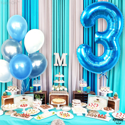 KatchOn, Giant Blue Number 3 Balloon - 40 Inch | Baby Shark Birthday Decorations Girls and Boys| Number Three Balloons for Under The Sea Party Decoration | Blue 3 Balloon, 3rd Anniversary Decorations