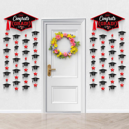 Graduation Decorations 2026, Black and Red Cap Garland - Pack of 2, No DIY | Congrats Grad Garlands for Wall Decor | Cap Garland for Graduation Party Decorations, 2026 Graduation Decoration, KatchOn