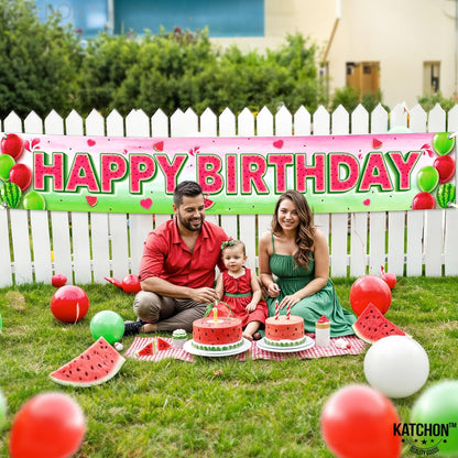 KatchOn Watermelon Birthday Banner 120x20 Inch, Watermelon Birthday Decor | One In A Melon Party Decorations, Watermelon Yard Banner, Summer Party Decorations, Watermelon Party Supplies