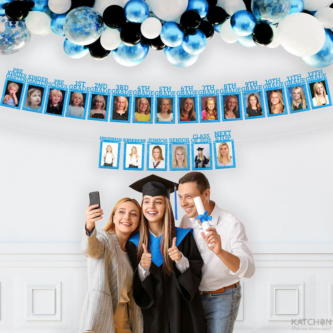 KatchOn, K-12 Graduation Photo Banner 5x7 - Large, 10 Feet | Kindergarten Grad Backdrop, Blue Decorations Class of 2026 | Grad Picture Display for Graduation Decorations 2026