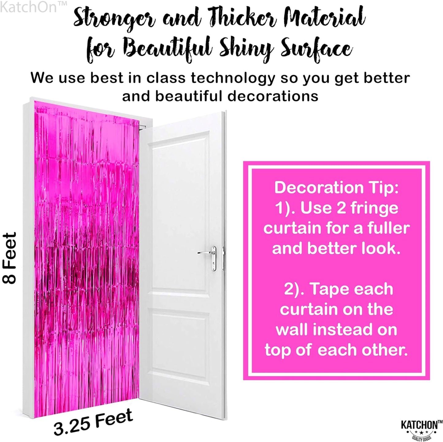 KatchOn, XtraLarge Hot Pink Fringe Backdrop - 6.4x8 Feet, Pack of 2 | Hot Pink Streamer Backdrop for Hot Pink Birthday Decorations | Hot Pink Backdrop for Galentines Day Decorations | Valentines Decor