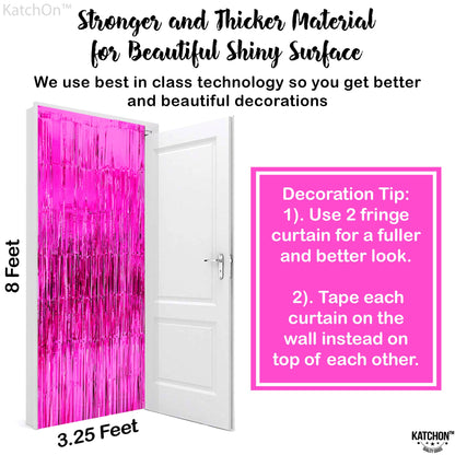 KatchOn, XtraLarge Hot Pink Fringe Backdrop - 3.2x8 Feet, Pack of 2 | Hot Pink Streamers Backdrop for Pink Party Decorations, Birthday, Bachelorette , Wedding, Baby Shower, Gender Reveal Decorations