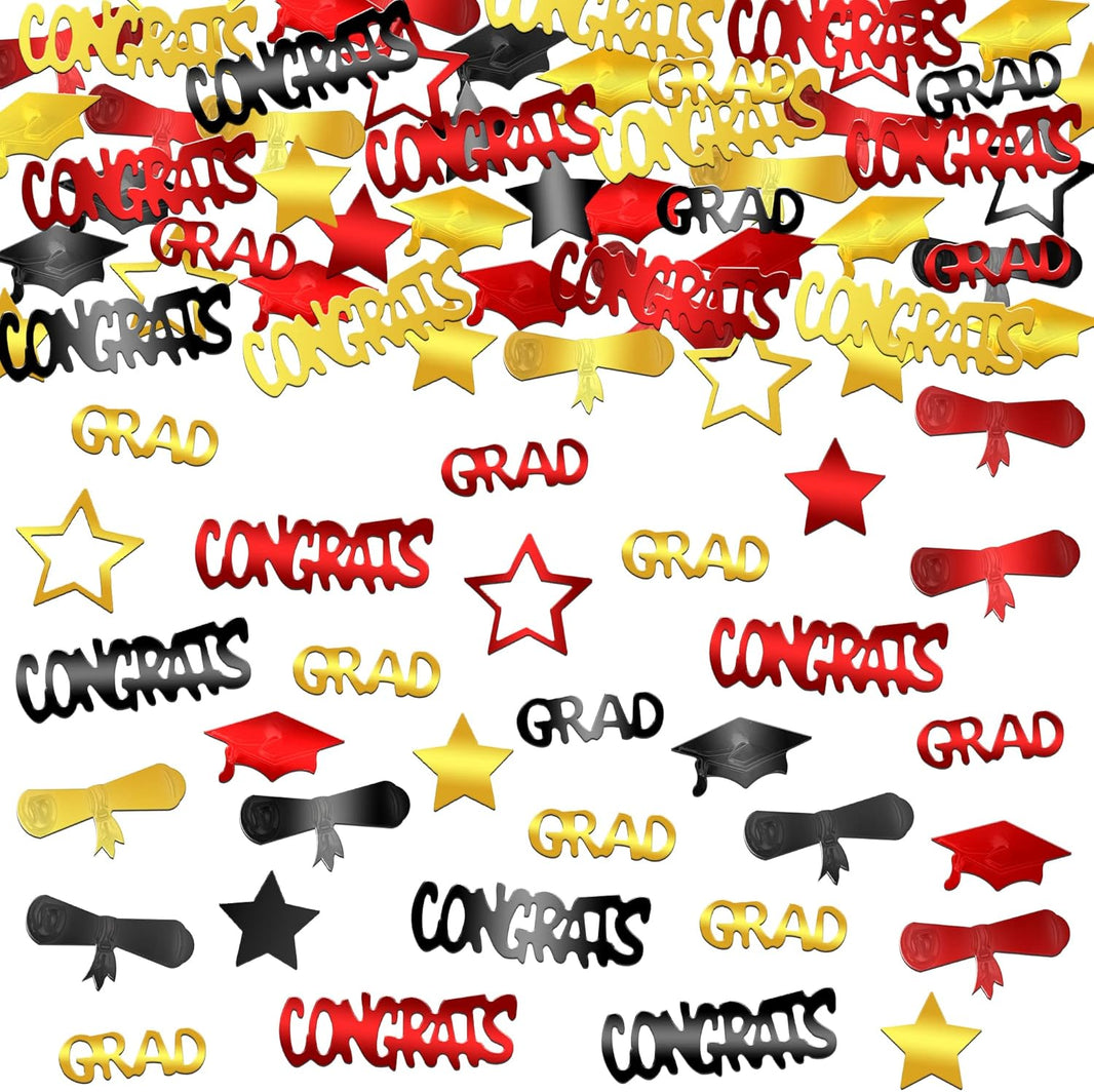 KatchOn, Shiny Congrats Grad Confetti 2026 - Pack of 1300 | Black, Red and Gold Graduation Confetti Class of 2026, 2026 Graduation Decorations | Class of 2026 Decorations