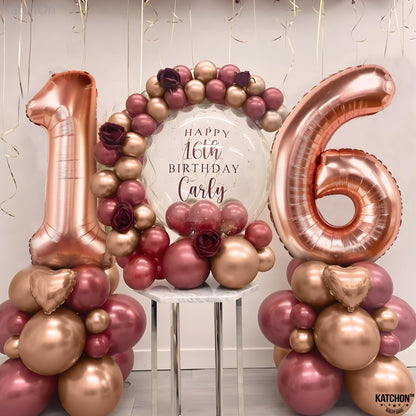 KatchOn, Rose Gold 16 Balloon Numbers - 40 Inch | Foil Balloon For 16th Happy Birthday Decorations for Girls | Rose Gold Balloon For Sweet 16 Party Decorations Anniversary Decoration