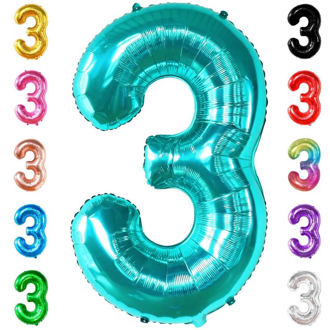 KatchOn, Teal Number 3 Balloon - Large, 40 Inch | Teal Blue 3 Balloon Number, Mermaid 3rd Birthday Decorations | Mermaid Birthday Decorations, Under The Sea Party Decorations
