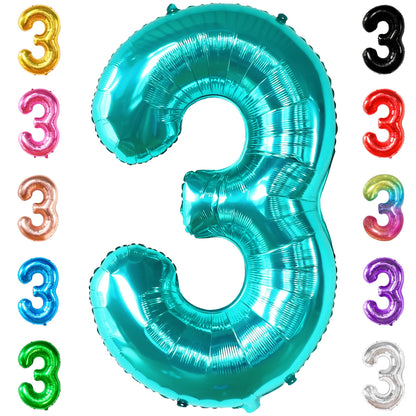 KatchOn, Teal Number 3 Balloon - Large, 40 Inch | Teal Blue 3 Balloon Number, Mermaid 3rd Birthday Decorations | Mermaid Birthday Decorations, Under The Sea Party Decorations