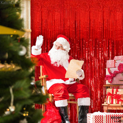 KatchOn, XtraLarge Red Streamers - 3.2x8 Feet, Pack of 2 | Red Backdrop for Merry Christmas Decorations | Fringe Backdrop for Carnival, Casino Theme Party Decoration | Valentines, New Year Decorations