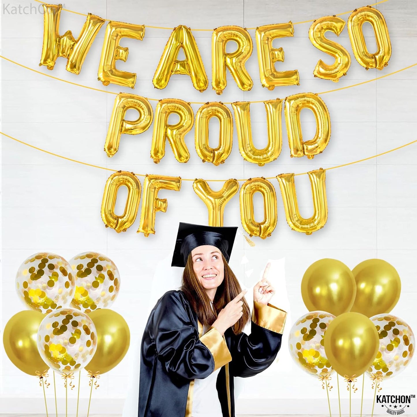 KatchOn, Gold We Are So Proud of You Balloons - 16 Inch, Graduation Latex and Confetti Balloons | Congratulations Balloons, Gold Graduation Decorations Class of 2024 | Gold 2024 Graduation Decorations