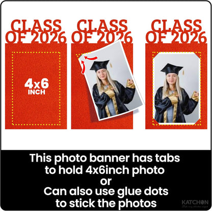 KatchOn, K-12 Graduation Photo Banner 5x7 - Photo Cards 12+6 | Graduation Banner 2026 Personalized, Graduation Decorations Class of 2026 | Red Graduation Picture Banner, Graduation Party Decorations