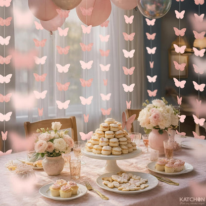 KatchOn, Rose Gold Hanging Butterfly Garland - Pack of 6 | Butterfly Wall Decor & Birthday Banner for Girls | Butterfly Birthday Decorations for Women, Baby Shower, Wedding, Bridal Shower