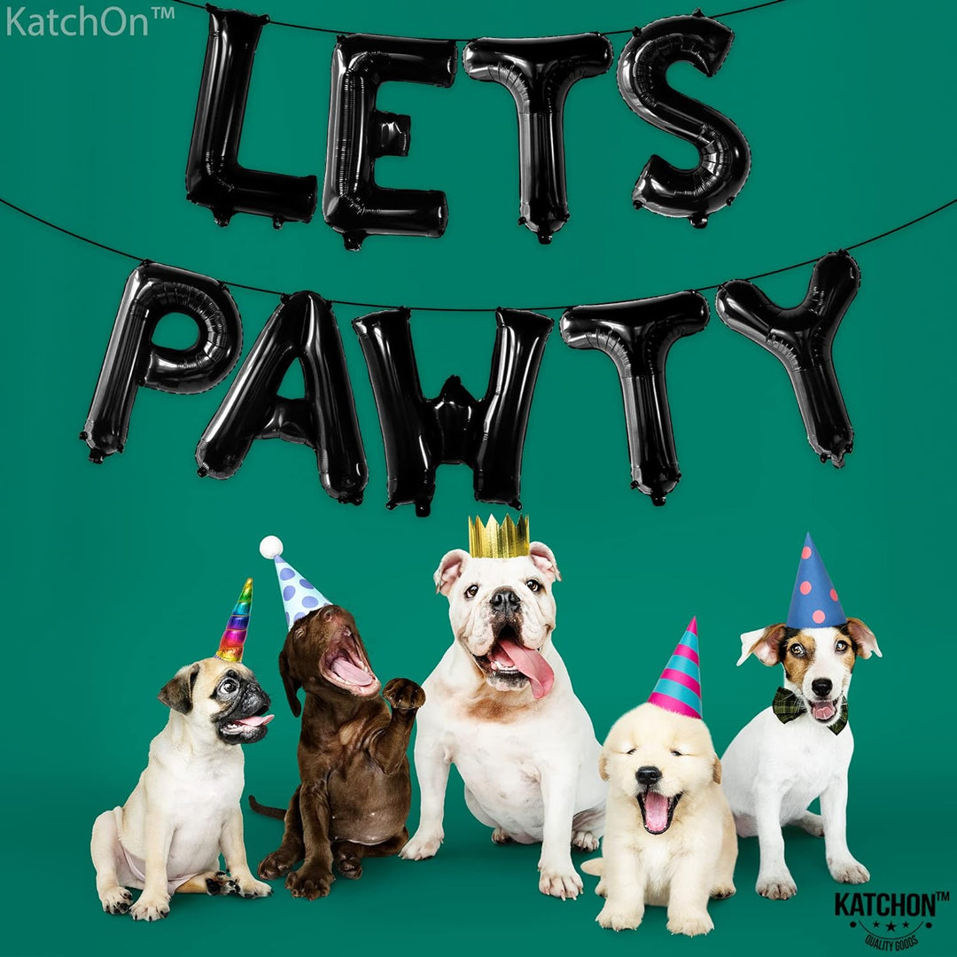 KatchOn, Black Lets Pawty Balloons - 16 Inch | Dog Birthday Party Supplies, Lets Pawty Banner for Dog Birthday Decorations | Lets Pawty Birthday Decorations, Puppy Party Balloon, Dog Party Decorations