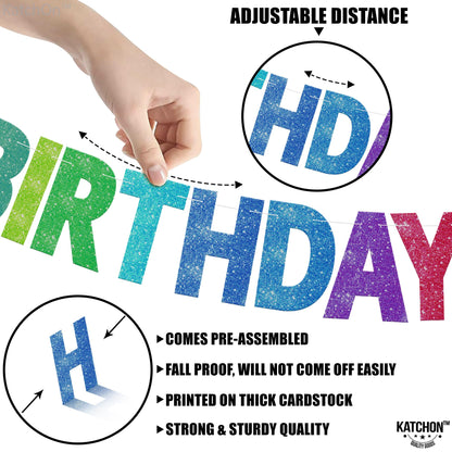 KatchOn, Rainbow Happy Birthday Banner - Glitter, 10 Feet | Happy Birthday Sign for Backdrop | Rainbow Birthday Decorations | rainbow Party Decorations, Kids birthday Party Supplies