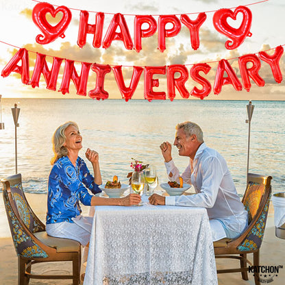 KatchOn 18 Inch Happy Anniversary Balloons Letters - Big Red Banner for Decorations | Heart Balloons for Party