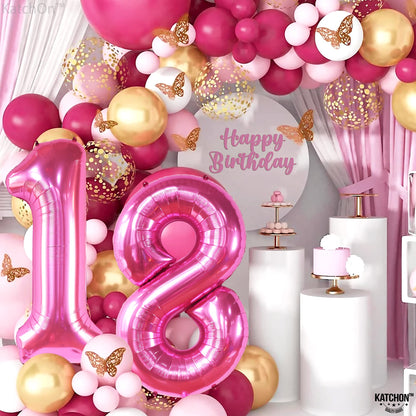 KatchOn, Hot Pink 18 Balloon Numbers - 40 Inch | Pink 18th Birthday Decorations for Girls | 18th Birthday Balloons for Girls | Pink Party Decoration | 18th Happy Anniversary Decorations