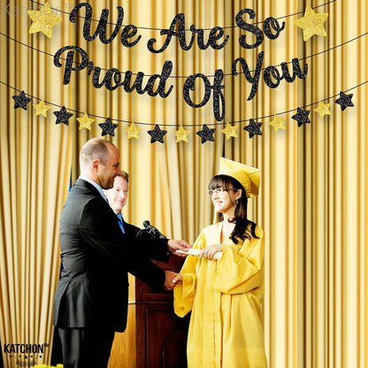 KatchOn, We Are So Proud of You Banner - Glitter, 10 Feet, No DIY | Graduation Banner for Black And Gold Graduation Decorations 2024 | Graduation Garland for College Graduation Party Decorations 2024