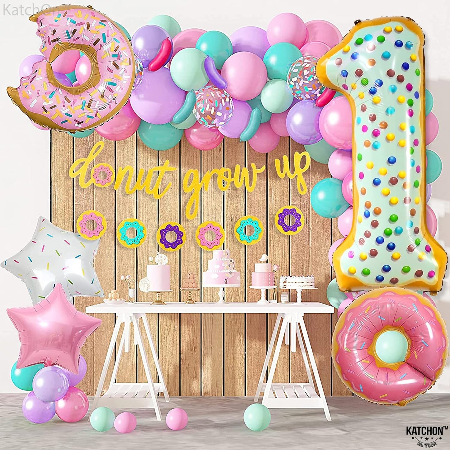 KatchOn, Giant One Donut Balloon - 40 Inch | Donut 1 Balloon | Sweet One Party Decorations | Sweet One Birthday Party Balloons | Number One Balloon, First Birthday Decorations, Donut Party Decorations