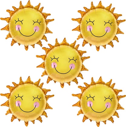 KatchOn, Smile Face Sun Balloons for Party - 26 Inch, Pack of 5 | Mylar Sunshine Balloons, Summer Balloons for Sunshine First Birthday Decorations | First Trip Around The Sun Birthday Decorations