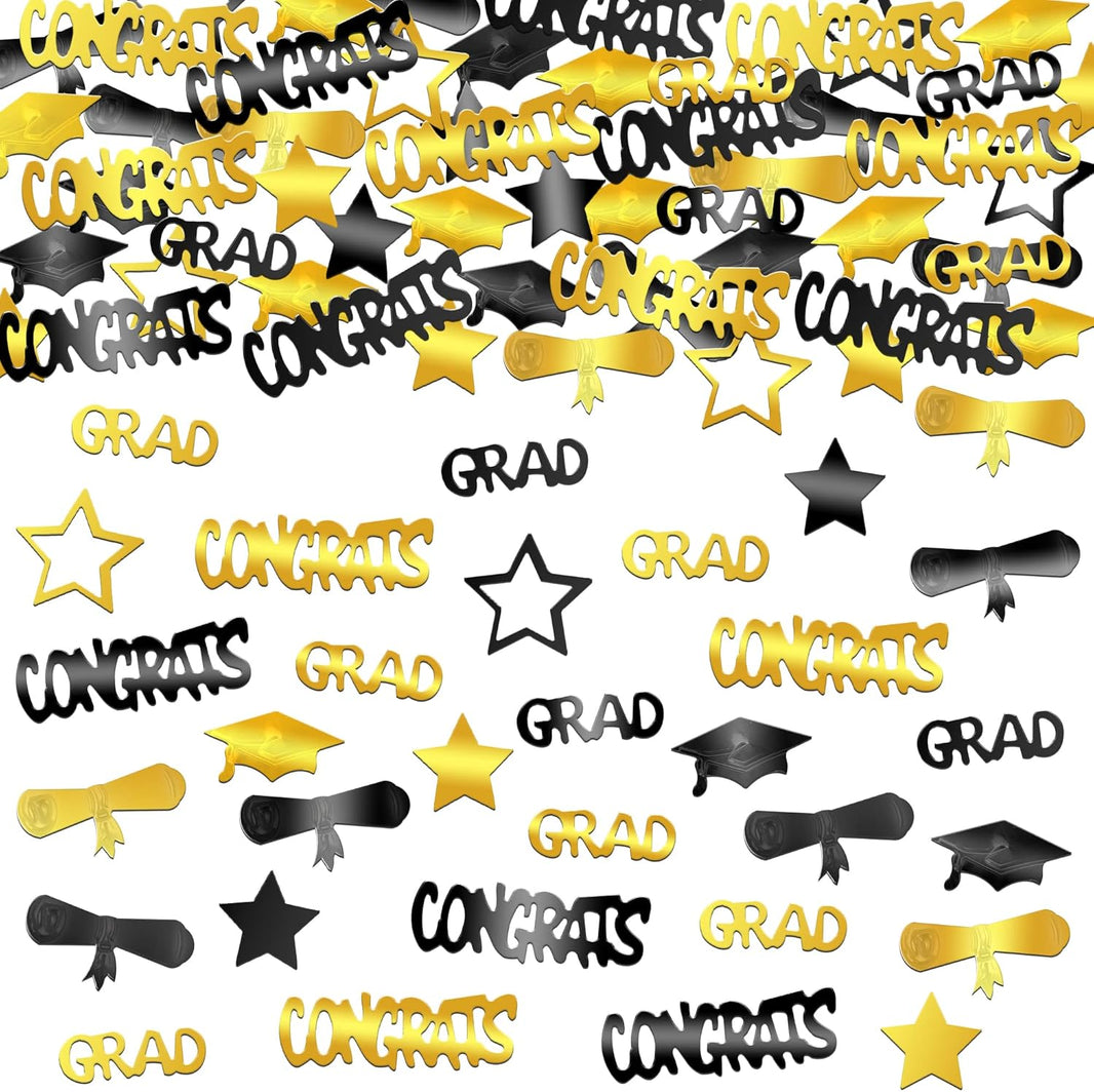 Graduation Decorations 2026 | Black and Gold Grad Confetti 2026 - Pack of 1300 | Congrats Grad Confetti for Graduation Decoration | Black and Gold Grad Table Decorations 2026, KatchOn
