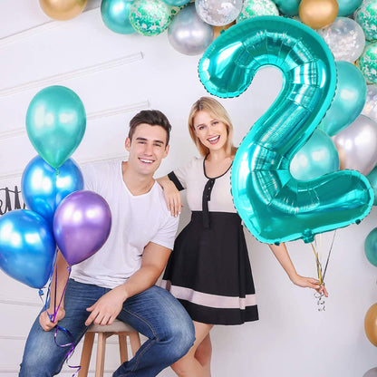 KatchOn Aqua Blue Number 2 Balloon - 40 Inch | Teal 2 Balloon Number, 2nd Birthday Decorations