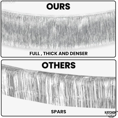 KatchOn, XtraLarge Silver Fringe Banner - 6.5 Feet, Pack of 2 | Fringe Garland for Party Prom Decorations 2025 | Silver Banner for Graduation Decorations 2025