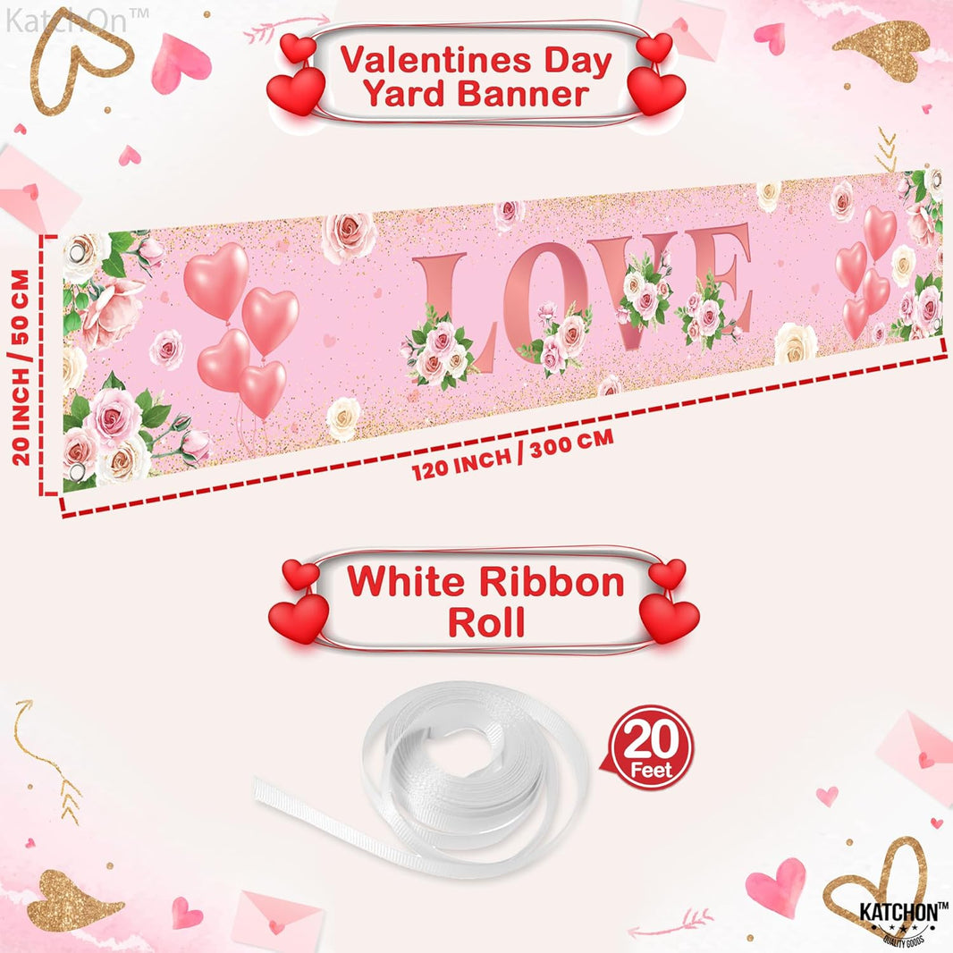 KatchOn, Love Valentines Day Banner - XtraLarge, 120x20 Inch | Valentine Yard Banner for Valentines Day Decorations Outdoor | Valentines Banner, Outdoor Valentines Decorations | Valentines Day Decor