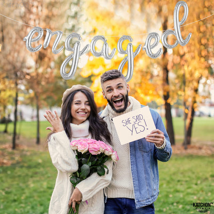 KatchOn, Silver Engaged Balloons Letters - 16 Inch | Engagement Balloons, Engagement Party Decorations | Bachelorette Party Decorations| Engaged Decorations
